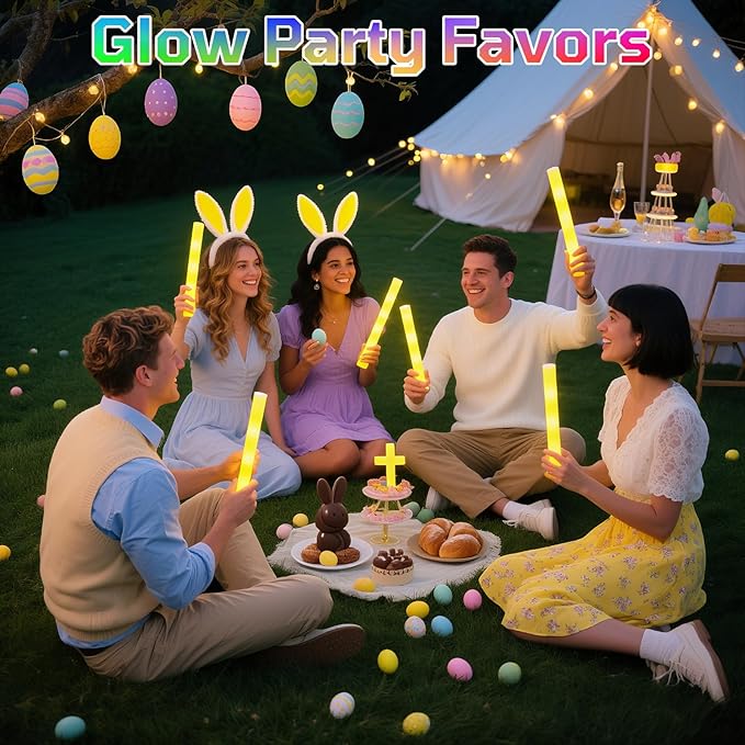 Foam Glow Sticks Bulk, 40 Pack Yellow Light Up Foam Sticks 3 Modes, Glow Party Supplies for Easter,Raves, Carnival, Concert, 4th of July, Halloween, Christmas, New Year