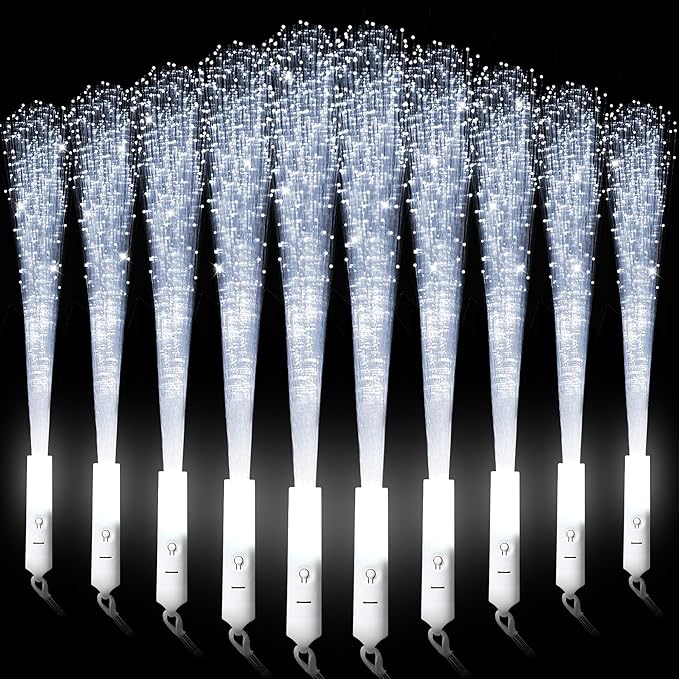 miikoul 36 Pcs Fiber Optic Wands White Glow Sticks LED Wedding Wand Light up Party Favor Sticks Flashing Wands with 3 Light Modes for neon Party Wedding Baby Shower Birthday Party Supplies