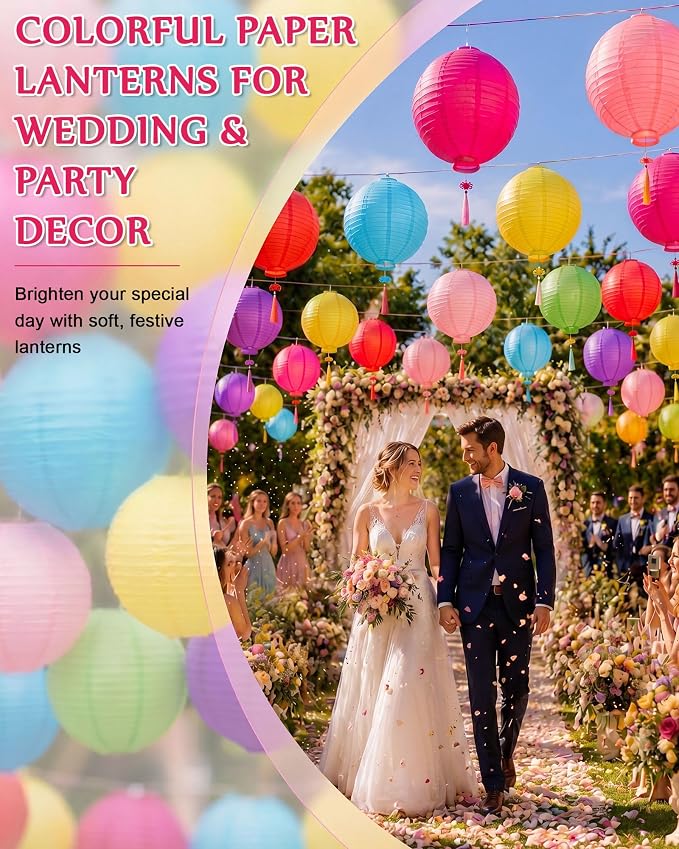 Treela 120 Pcs Paper Lanterns Chinese Japanese Paper Lanterns Classroom Party Decorations Ceiling Hanging Decor for Home Wedding Graduation Party (Multicolor)