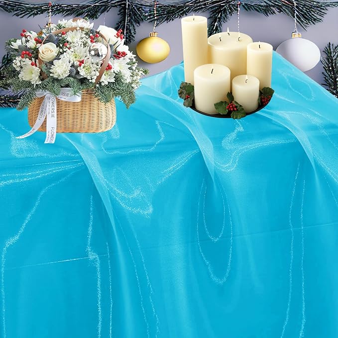 MDS Pack of 30 Yard Sheer Organza Fabric for Wedding Party Home Event Banquet Decorations, Backdrop Curtain Craft Dress Sewing Fashion DIY Crystal Organza Tulle Fabric Bolt 44” Wide - Turquoise