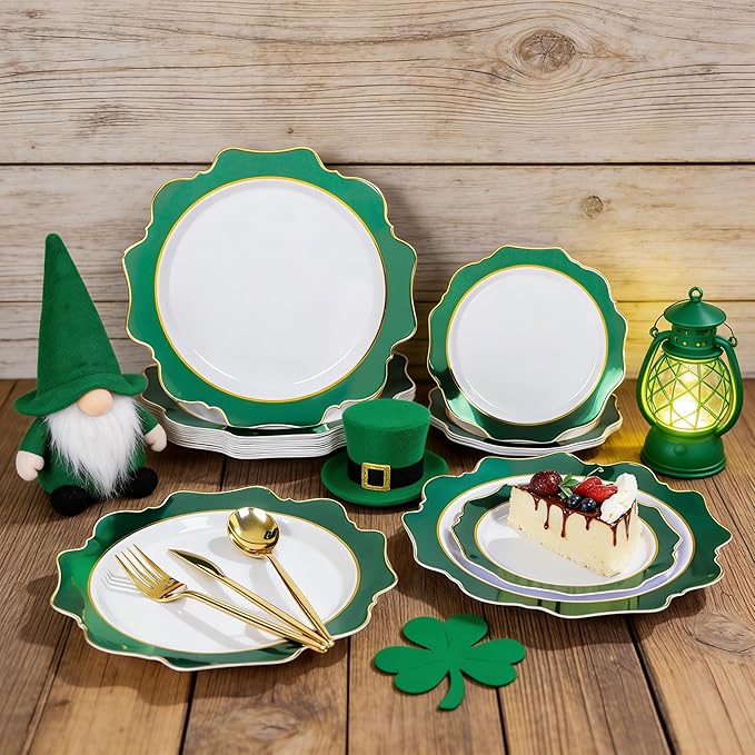 WDF 100PCS Green Plates Disposable - Heavy Duty Green Plates - 50 Guests Green Plastic Plate for Sping/Wedding/Birthday/Party