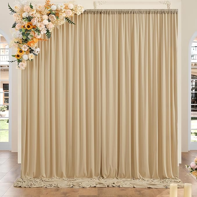 10ft x 10ft Wrinkle Free Champagne Backdrop Curtains for Parties, Polyester Photo Backdrop Drapes 2 Panels 5x10ft Cloth for Wedding Birthday Party Photography Background