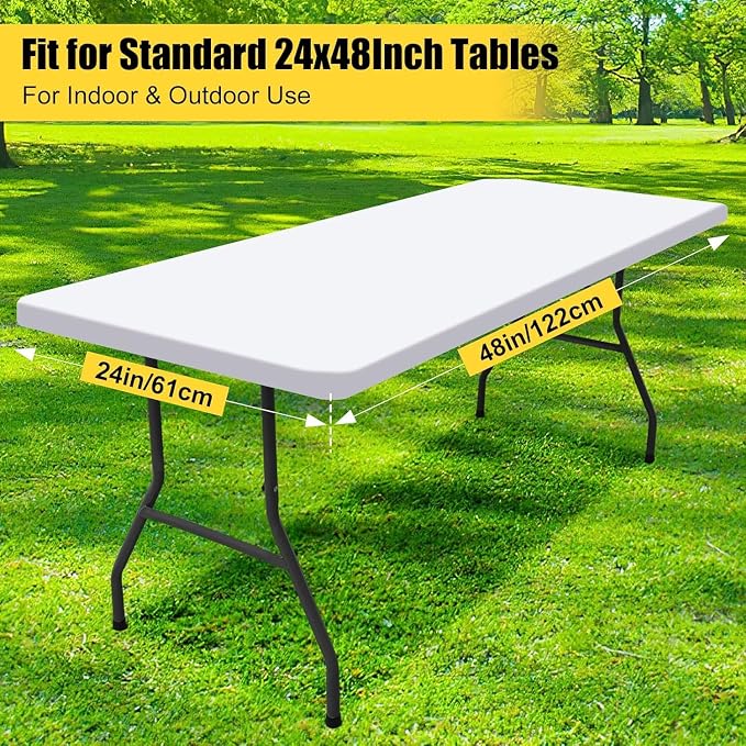 Smiry 4 Pack Rectangle Picnic Table Cloth, Waterproof Elastic Fitted Tablecloths, Washable Polyester Rectangular Patio Table Cover for Camping, Indoor and Outdoor (White, 24"x48")