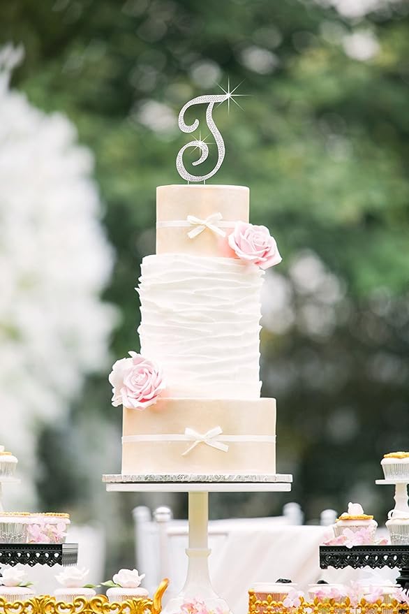 LOVENJOY Gift-Boxed 3.5" Rhinestone Monogram T Letter Cake Topper
