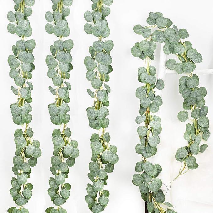 DearHouse 4Pack Artificial Eucalyptus Garland Faux Silk Eucalyptus Leaves Vines Handmade Garland Greenery Wedding Backdrop Arch Wall Decor …