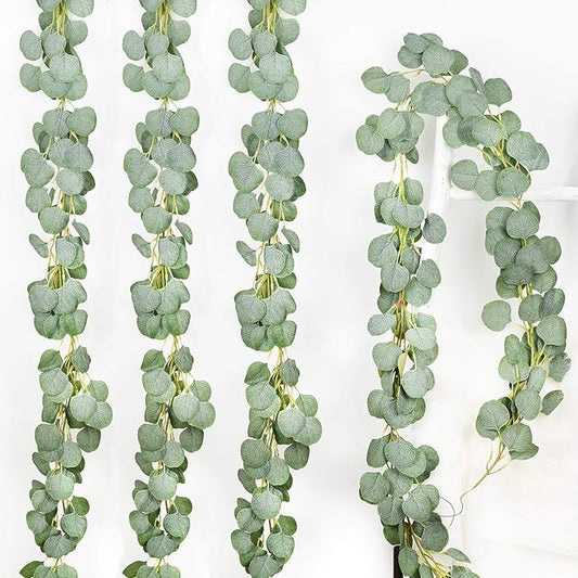 DearHouse 4Pack Artificial Eucalyptus Garland Faux Silk Eucalyptus Leaves Vines Handmade Garland Greenery Wedding Backdrop Arch Wall Decor …