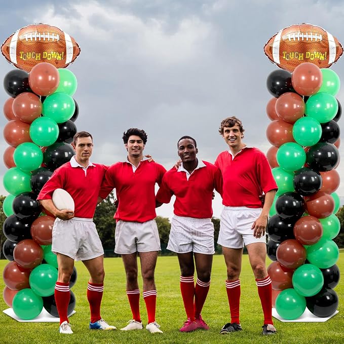 2 Sets Football Party Balloon Column Stand Kit With 102 Rugby Foil Balloons 5.57Ft Adjustable Balloon Tower Stand With Base Game Sports Arch Column for Sports Tailgate Game Day Birthday Party Supplies