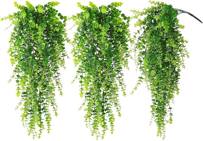 RECUTMS Hanging Money Plants Fake Outdoor Hanging Artificial Flower for Outdoors Artificial Vines Plastic Faux Draping Greenery Spring for Basket Home Garden Wedding Party Decorations 3Pcs