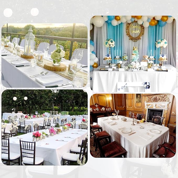 6 Pack Tablecloth 90 x 156 inch Polyester Table Cloth for 8 Foot Rectangle Tables,Stain and Wrinkle Resistant Washable Fabric Table Covers Polyester White Table Clothes for Wedding,Party,Banquet