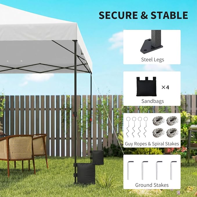 Outsunny 10 x 10 ft Pop Up Canopy Tent with One Push Setup, Easy Setup Outdoor Portable Instant Canopy Shelter with Wheeled Carry Bag, Sandbags, Adjustable Height for Parties, Events, White