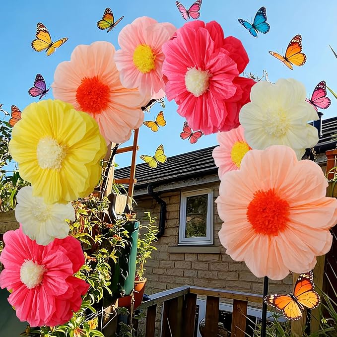 Chunful 5 Pcs 30'' 24'' Gaint Colorful Tissue Paper Flowers Decoration Large Hanging Tissue Paper Pom Poms Decor for Mexican Fiesta Birthday Bachelorette Wedding Baby Shower Bridal Shower Party Decor