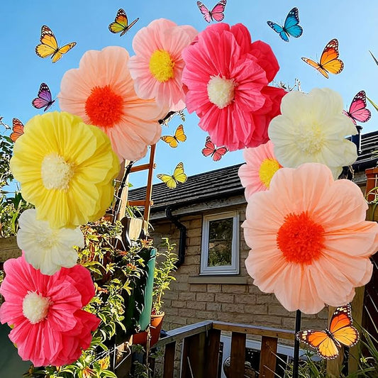 Chunful 5 Pcs 30'' 24'' Gaint Colorful Tissue Paper Flowers Decoration Large Hanging Tissue Paper Pom Poms Decor for Mexican Fiesta Birthday Bachelorette Wedding Baby Shower Bridal Shower Party Decor