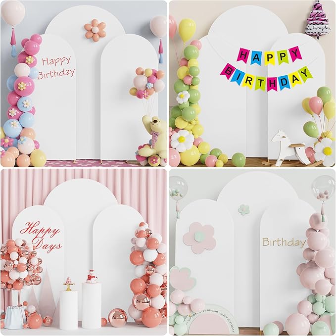 Wokceer Wedding Arch Backdrop Cover 7.2FT, 6FT, 6FT Spandex Set of 3 Wedding Arch Stand Covers Round Top Chiara Backdrop Stands Cover for Birthday Party Ceremony Banquet Decor White