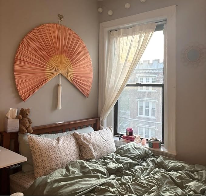 ChumDecor Fan Wall Decor,Japanese Chinese Wall Fans Decor, Boho Hanging Headboard,Decorative Folding Fan for Over Bed Decorations (Redpink, 40inch)