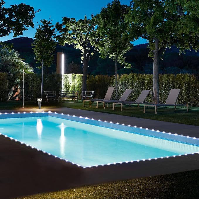 JMEXSUSS 200 LED Solar Rope Lights for Pool, 72ft 8 Modes Solar Rope Lights Outdoor Waterproof LED Solar Powered Rope Tube Fairy Lights for Fence,Gazebo,Yard,Walkway,Path,Garden Decor(White) | Solar Pool Lights Outdoor Waterproof, Solar Powered Christm...