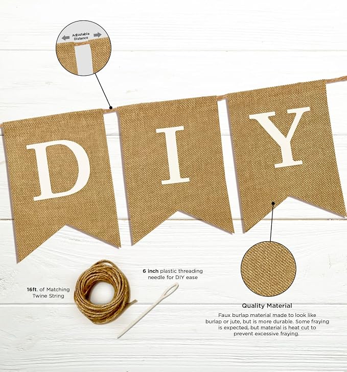 Custom Banner Kit with Holiday Banners and Picture Flags, 109 Imitation Burlap Flags, Includes 95 Printed Letters, Numbers & Symbols, DIY, String & Needle