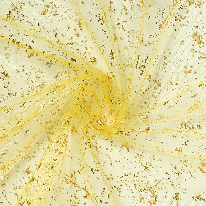 Artoid Mode 6PCS Light Yellow Gold Gauze Table Runner 120 Inch 10FT, Glitter Metallic Foil Sheer Dining Wedding Anniversary Holiday Birthday Table Decor for Home Party