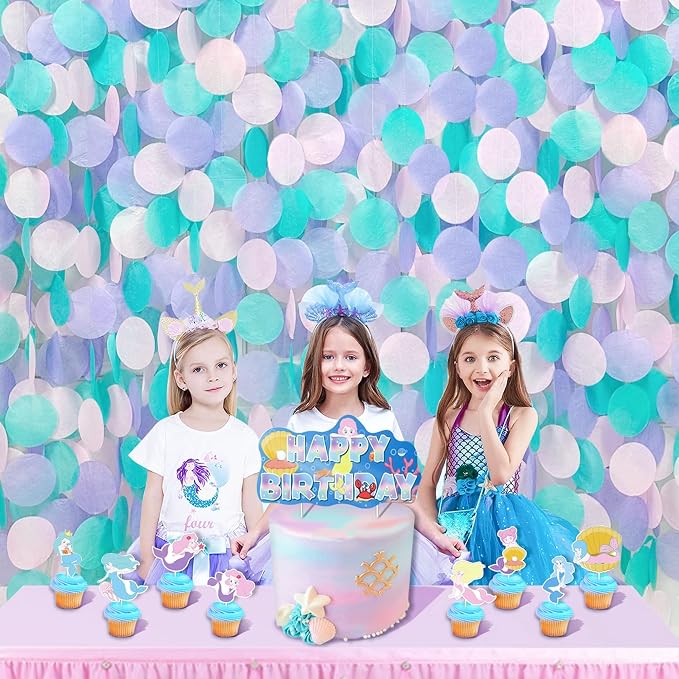 205 Ft Teal Purple Party Decorations Big Circle Dot Backdrop Garland Tissue Paper Polka Dots Hanging Curtain Streamer for Mermaid Under the Sea Birthday Bachelorette Wedding Baby Shower Party Supplies