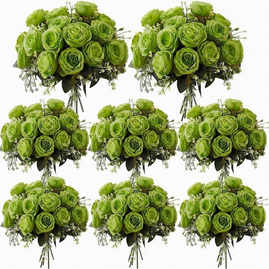 Geosar 8 Bundles Artificial Peonies Flowers Fake Silk Peony Bouquet Faux Peonies Flower Bulk for Decoration Vase Floral Arrangements Wedding Party Table (Olive Green)