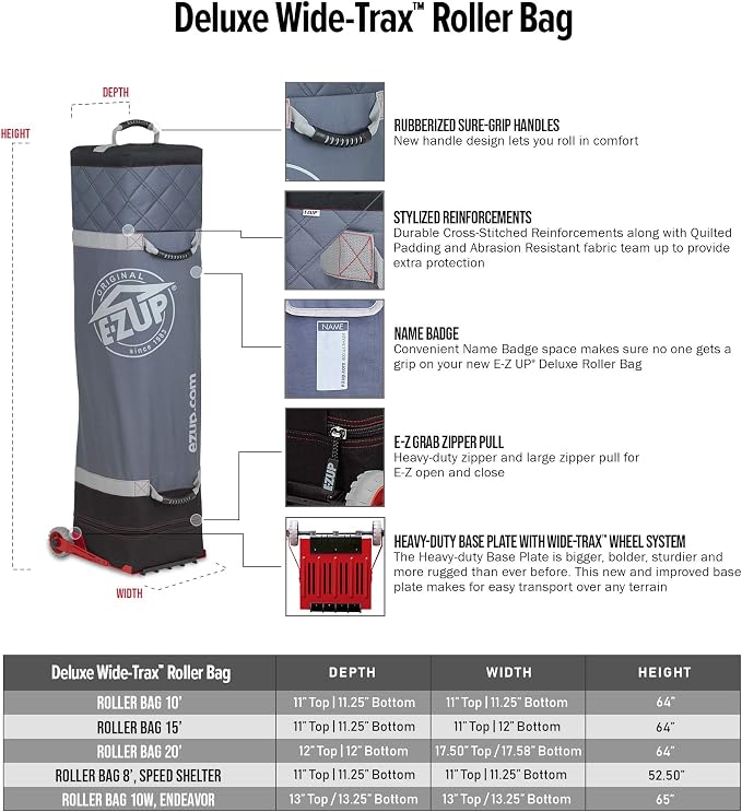 E-Z UP Deluxe Wide-Trax Roller Bag, fits 10' x 10' Canopy Pop-Up Tent