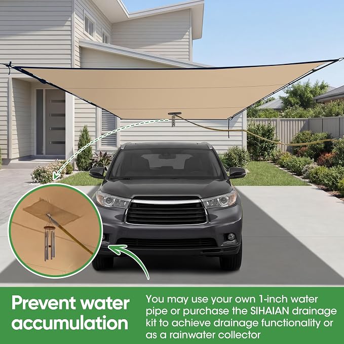 SIHAIAN 11 x 20 Ft Carport Replacement Canopy Cover(No Frame), Easy to Set up Carport Canopy, 500D Heavy-Duty Garage Top Tent Shelter Tarp Waterproof and UV Protected (Only Canopy Cover) Beige