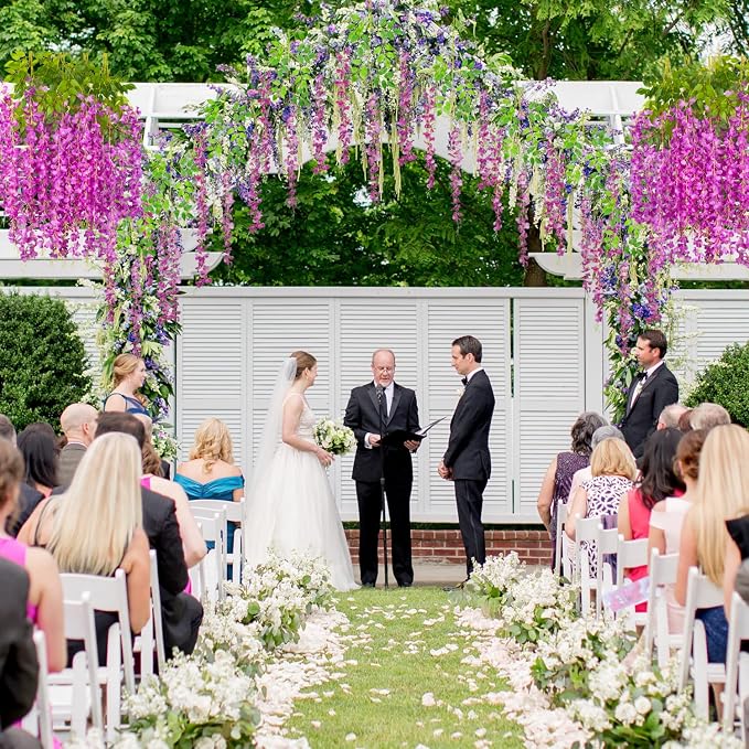 AITISOR 24 Pack Artificial Fake Wisteria Vine Ratta (3.75 Feet) Hanging Garland Silk Flowers String Home Party Wedding Decor(Purple)