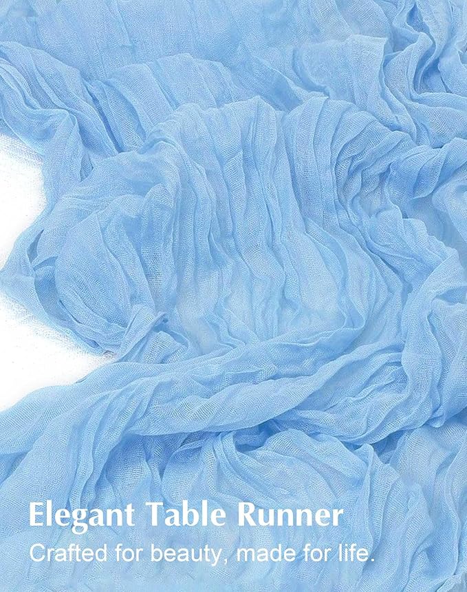Baby Blue Cheesecloth Table Runner 21x120 Inch Gauze Table Runners Reusable Polyester 10ft Boho Rustic Cheese Cloth Table Runner for Wedding Party Baby Shower Birthday