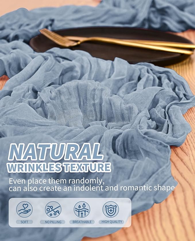 6 Pack Dusty Blue Table Runner, Cheesecloth Table Runner Long Romantic Semi Sheer Rustic Boho Gauze Table Runners for Wedding Bridal Shower Birthday Party Decorations(17.7×108 Inch)