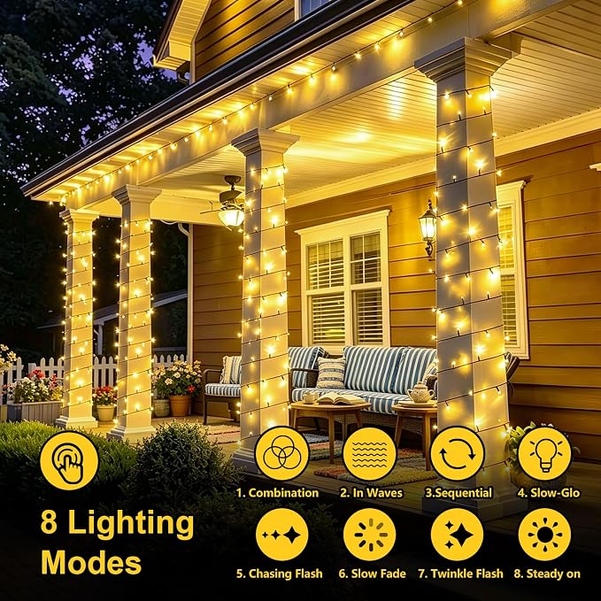 QITONG 2 Pack Warm White Solar String Lights Outdoor Waterproof, Each 33ft 100 LED Solar Christmas Lights, 8 Modes Green Wire Solar Twinkle Tree Lights for Outside