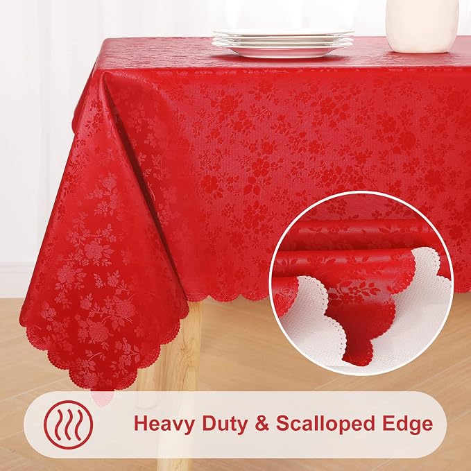 Smiry Round Table Cloth, Waterproof Heavy Duty Vinyl Tablecloths, Wipeable Washable Table Cover for Kitchen, Dining Room (Red, 60" x 60")
