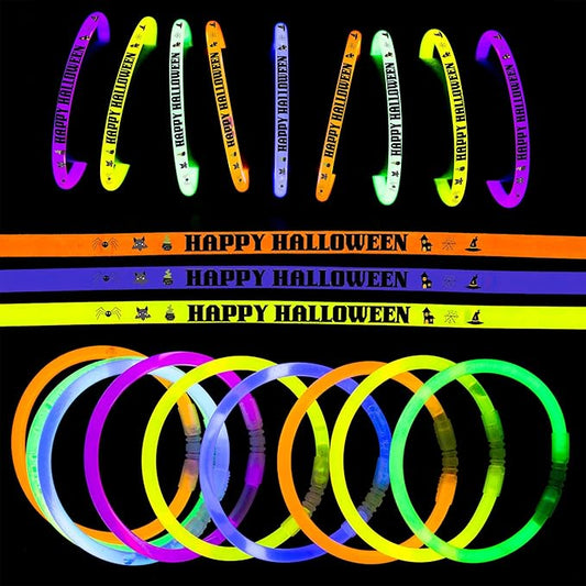 Halloween Glow Stick Bracelets - Glow in the Dark Bracelets - Light Up Sticks for Halloween Parties, Trick or Treating, Glow Party Favors for Kids & Adults (Design 4, 25)