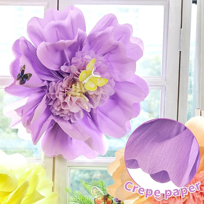 SUNBEAUTY Pastel Paper Flower Butterfly Decorations 20'' Giant Crepe Flowers Large Tissue Paper Flowers Decorations 3D Paper Butterfly for Wall Birthday Spring Wedding Backdrop Bridal Shower Classroom