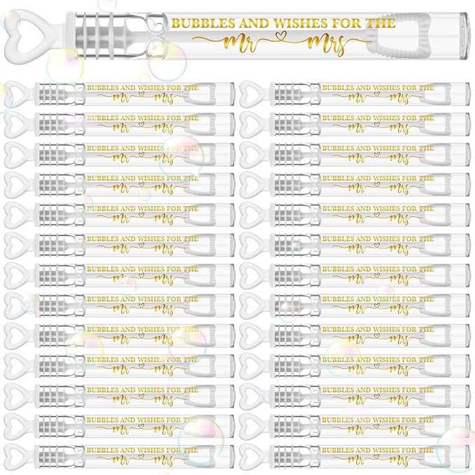 Hollowfly Wedding Mini Bubble Wands for a Wedding Bulk Heart Bubble for Guests Send Off Wand Adults Bridal Shower Party Supplies Valentine Anniversaries Celebration(60 Count,White Gold,Love)
