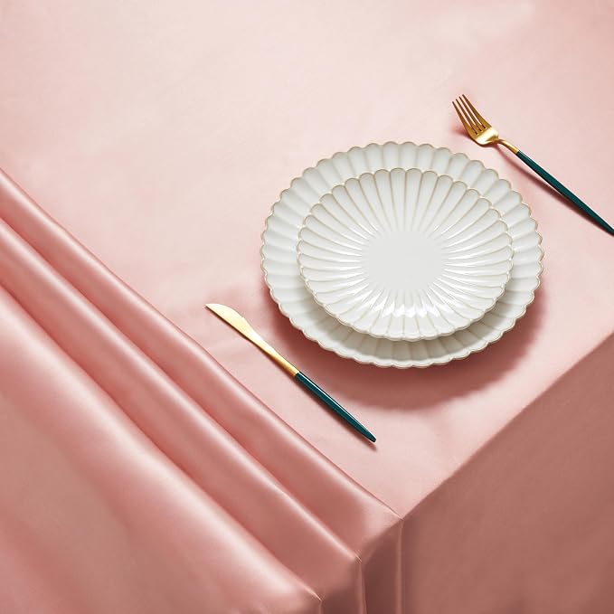 1 Pack Satin Table Cover Rectangle Silkly Soft Table Cloth, Satin Dining Table Cloths for Wedding Banquet Table Decoration, Dining Room, Indoor and Outdoor Use, 60 x 102 Inches, Rose Gold