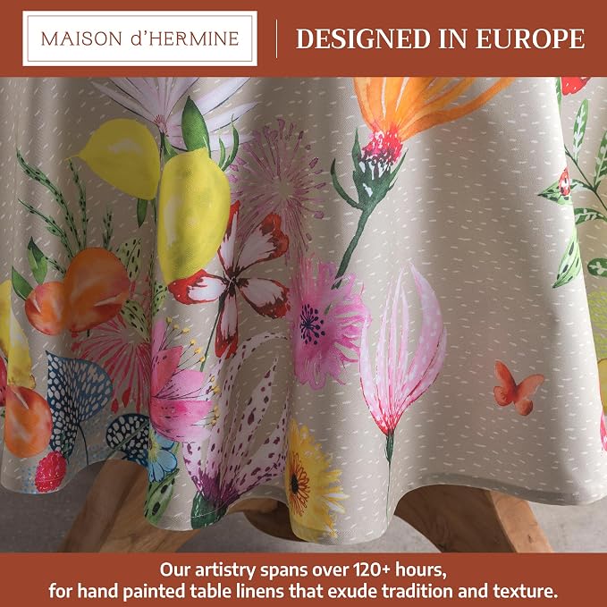 Maison d' Hermine Table Cloth Round Table 100% Cotton 63 Round Inches Tablecloth Reusable Decorative for Dining Kitchen Room Farmhouse Party Home Hotel Restaurant Spring Summer - Jardin D'Ete - Fog