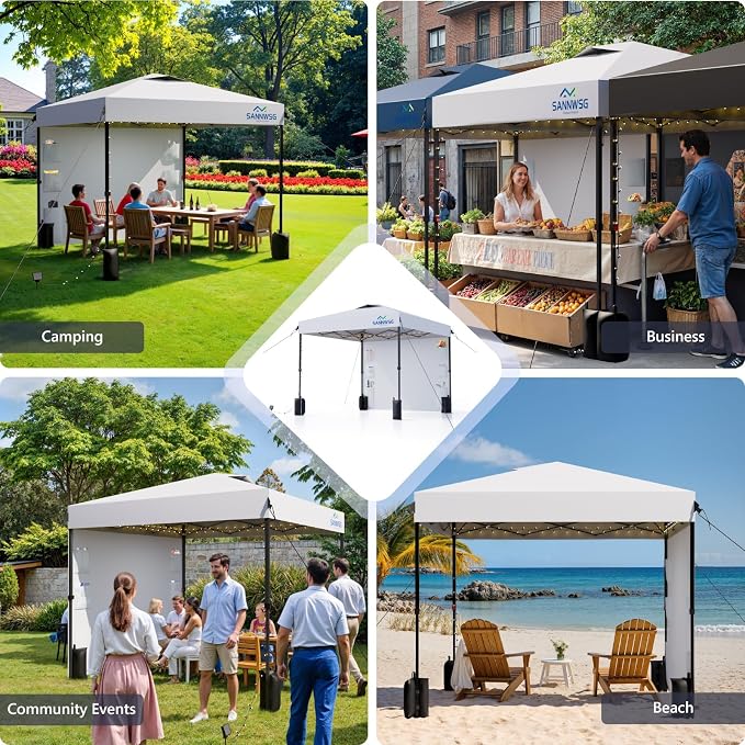 12X12 Pop Up Canopy Tent,Easy Up Canopy,Removable Pockets Sidewall for Extra Storage,Heavy Duty One Person Set Up Event Tent,White