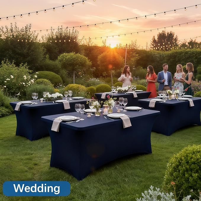 6FT Blue Table Cloth - 6 Pack Fitted Stretch Rectangle Spandex Tablecloth, Washable Table Cover for Party, Picnic, Wedding, Banquet, Birthday and Festival(30" x 72")