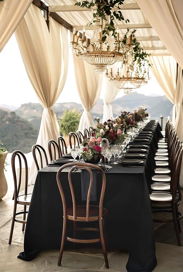 Showgeous 4 Pack Black Rectangle Tablecloth, 90 x 156 Inch, Wrinkle Resistant, Washable Polyester, Perfect for 8FT Tables, Weddings, Birthdays, Parties