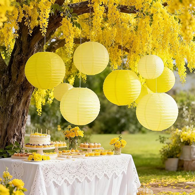 20Pcs Yellow Paper Lanterns Decorative, 6"8"10" Hanging Round Paper Lanterns Decorative for Bridal Shower Baby Shower Engagement Wedding Birthday Party