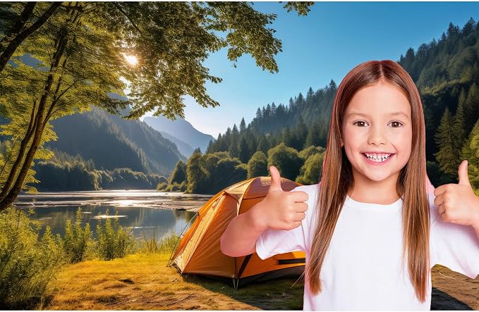 Camping Adventure Backdrop Sunshine Mountain Forest Outdoor Travel Hiking Photography Background Mountain Trees Lake Stream Nature Landscape Grassland Camp Tents Backdrop Decors Props 15x10ft
