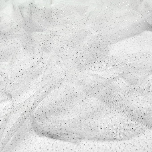 60" White Tulle Glitter Shiny Silver Sequins Fabric by The Yard for Bridal,Wedding,Party Decoration,Tulle Dress,Costume,Gift Wrapping,DIY Crafts,1 Yard