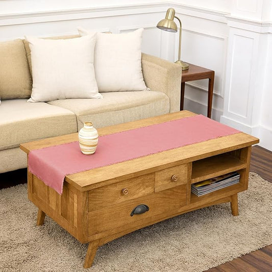 Solino Home Fringe Linen Table Runner 60 Inches - 100% Pure Linen Dusty Rose Table Runner 14 x 60 Inch Ideal for Dresser and Coffee Tables - Mothers Day, Spring, Summer