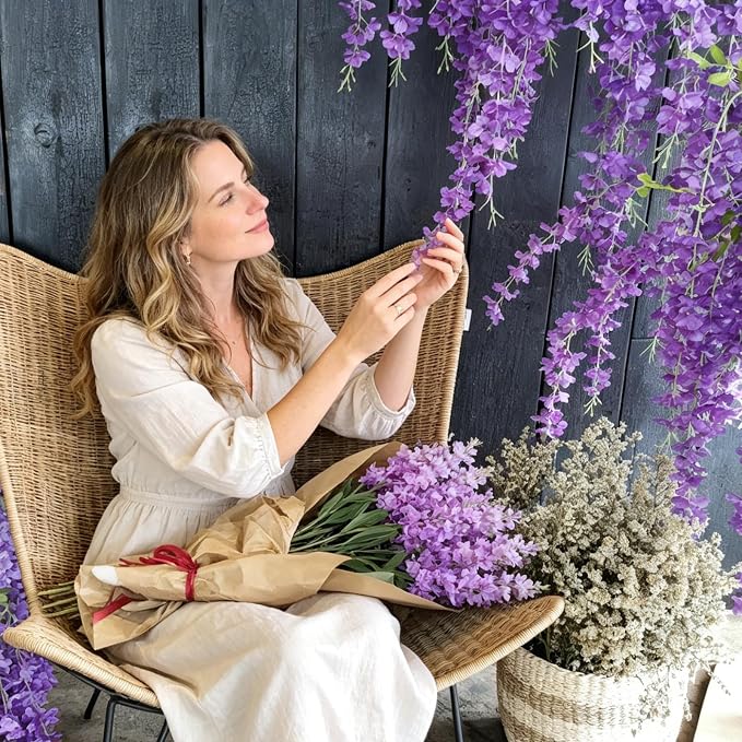 100 Pack Purple Wisteria Hanging Flowers,Fake Hanging Wisteria Flowers Garland for Decoration (3.6 Ft/Pcs)