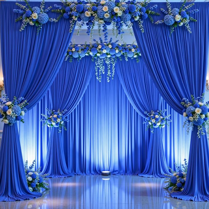10 Panels Royal Blue Backdrop Curtains for Wedding Party Wrinkle Free Backdrops Curtain Drapes Fabric Decorations Photo Back Drop Cloth for Baby Shower Photography Stage Reception 50ft(W) x 12ft(H)