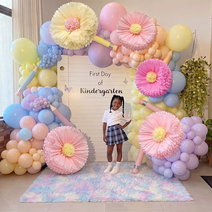 Chunful 5 Pcs 30'' 24'' Pink Giant Tissue Paper Flowers for Back to School Decor Large Hanging Crepe Paper Pom Poms for First Day of School Bulletin Board Welcome Party Decor