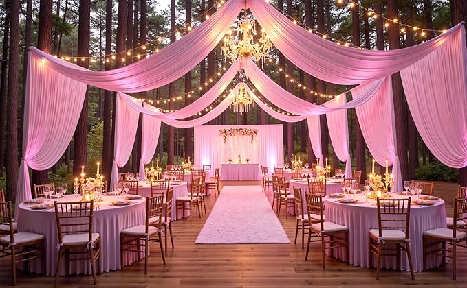 50ftx20ft Baby Pink Backdrop Ceiling Drapes,10Panels 20ft Height Wrinkle Free Tent Draping Curtains, Fabric Drapery Ceiling Drapes for Wedding Ceremony Birthday Theme Parties with Rod Pocket