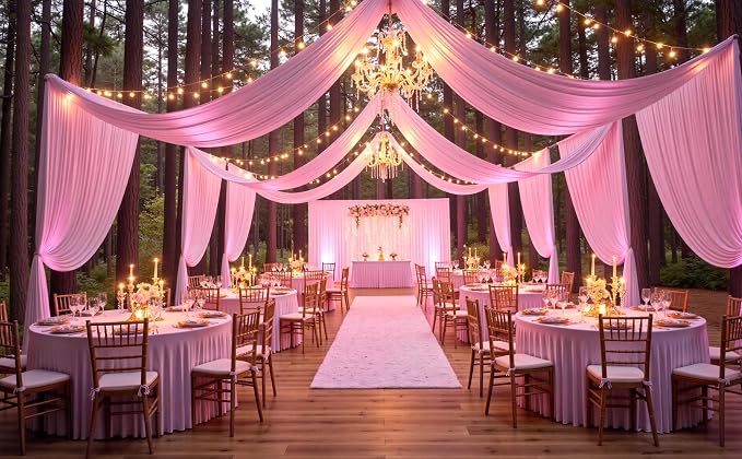 Outpain 20ftx20ft Baby Pink Backdrop Ceiling Drapes,4Panels 20ft Height Wrinkle Free Tent Draping Curtains, Fabric Drapery Ceiling Drapes for Wedding Ceremony Birthday Theme Parties with Rod Pocket