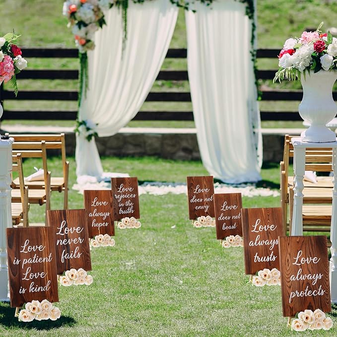 GlikCeil 8 Pcs Wedding Aisle Signs 11.8 x 7.9 Inch 1 Corinthians 13 Wooden Wedding Signs Love Is Patient Kind Rustic Wood Signage Bible Verses Wall Decor Gift(Charcoal Backing)