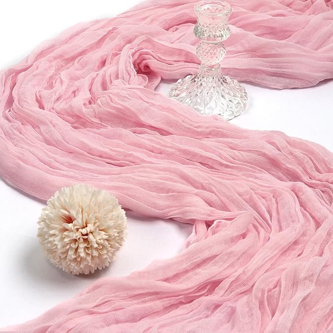 6 Pack 10FT Pink Cheesecloth Table Runner 120 Inch Long Gauze Rustic Boho Spring Cheese Cloth Table Runner Sheer Fabric Decorations for Holiday Party Wedding Banquet Bridal Baby Shower Décor