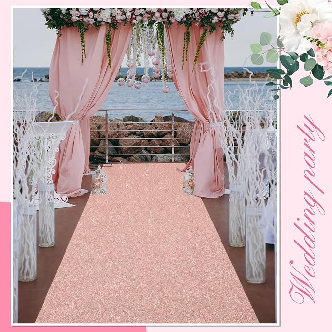 Shihanee Sequin Aisle Runner for Wedding Glitter Rug with Carpet Tape Sparkly Prom Outdoor Floor Birthday Carpet Runner for Ceremony Event Graduation Party(2 x 15 ft,Rose Gold)